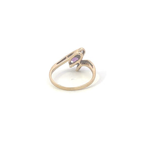 10K Pear Amethyst Vintage Diamond Accent Bypass Ring Yellow Gold