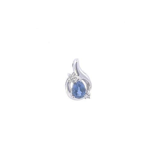 10K Pear Iolite Diamond Vintage Wavy Cluster Pendant White Gold