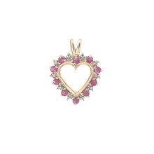 Load image into Gallery viewer, 10K Vintage Rubellite Diamond Heart Love Symbol Pendant Yellow Gold