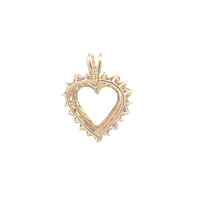 10K Vintage Rubellite Diamond Heart Love Symbol Pendant Yellow Gold
