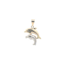 Load image into Gallery viewer, 10K Two Tone Jumping Dolphin Vintage Animal Pendant Yellow Gold