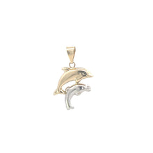 Load image into Gallery viewer, 10K Two Tone Jumping Dolphin Vintage Animal Pendant Yellow Gold