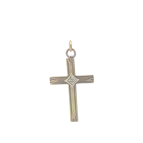 10K Art Deco Diamond Ornate Cross Christian Pendant Yellow Gold