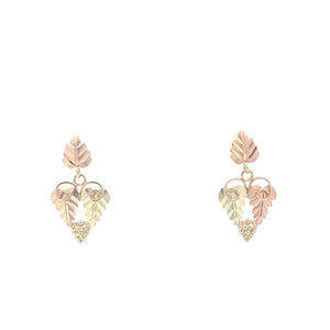 14K Black Hills Leaf Grape Cluster Dangle Earrings Yellow Gold