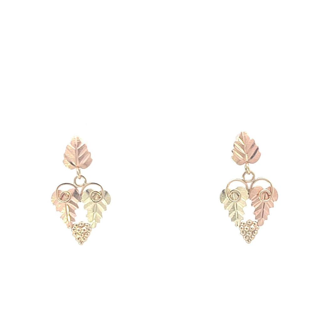 14K Black Hills Leaf Grape Cluster Dangle Earrings Yellow Gold