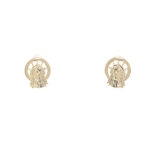 Load image into Gallery viewer, 10K Jesus Christ Halo Christian Faith Stud Messiah Earrings Yellow Gold