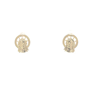 10K Jesus Christ Halo Christian Faith Stud Messiah Earrings Yellow Gold