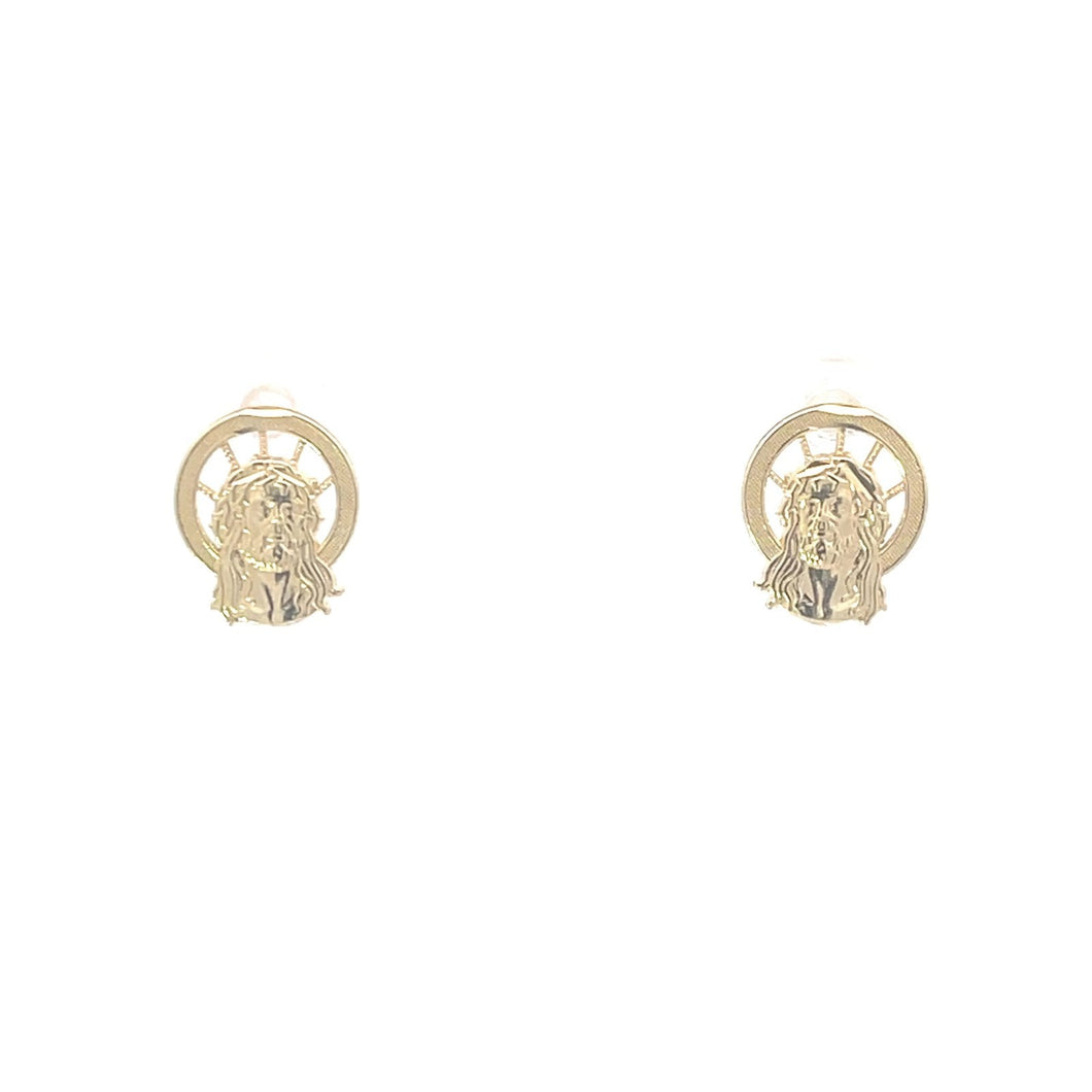 10K Jesus Christ Halo Christian Faith Stud Messiah Earrings Yellow Gold