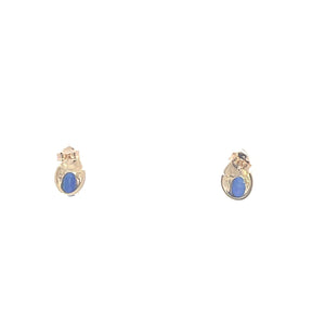 10K Oval Syn. Sapphire Diamond Accent Stud Earrings Yellow Gold