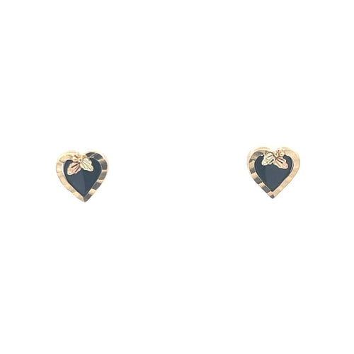 10K Heart Black Onyx Black Hills Gold Stud Earrings Yellow Gold