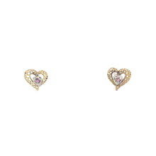 Load image into Gallery viewer, 10K Ruby Heart Love Symbol Filigree Stud Earrings Yellow Gold