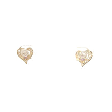 Load image into Gallery viewer, 10K Ruby Heart Love Symbol Filigree Stud Earrings Yellow Gold