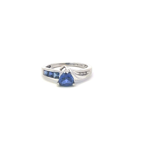 10K Trillion Princess Iolite Diamond Accent Ring White Gold