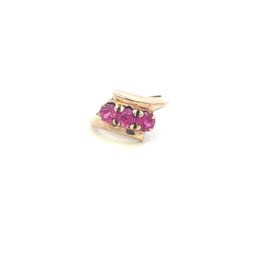 10K 1960's Three Stone Syn. Ruby Vintage Bypass Ring Yellow Gold