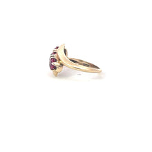 Load image into Gallery viewer, 10K 1960&#39;s Three Stone Syn. Ruby Vintage Bypass Ring Yellow Gold