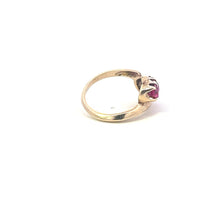 Load image into Gallery viewer, 10K 1960&#39;s Three Stone Syn. Ruby Vintage Bypass Ring Yellow Gold