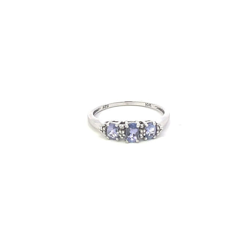 10K Three Stone Oval Tanzanite Diamond Statement Ring White Gold