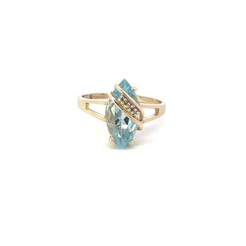 10K Marquise Blue Topaz Diamond Wrapped Ring Yellow Gold