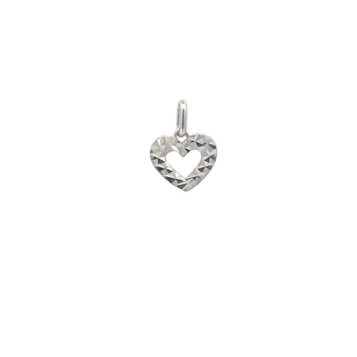 10K Geometric Textured Cute Heart Love Symbol Charm/Pendant White Gold