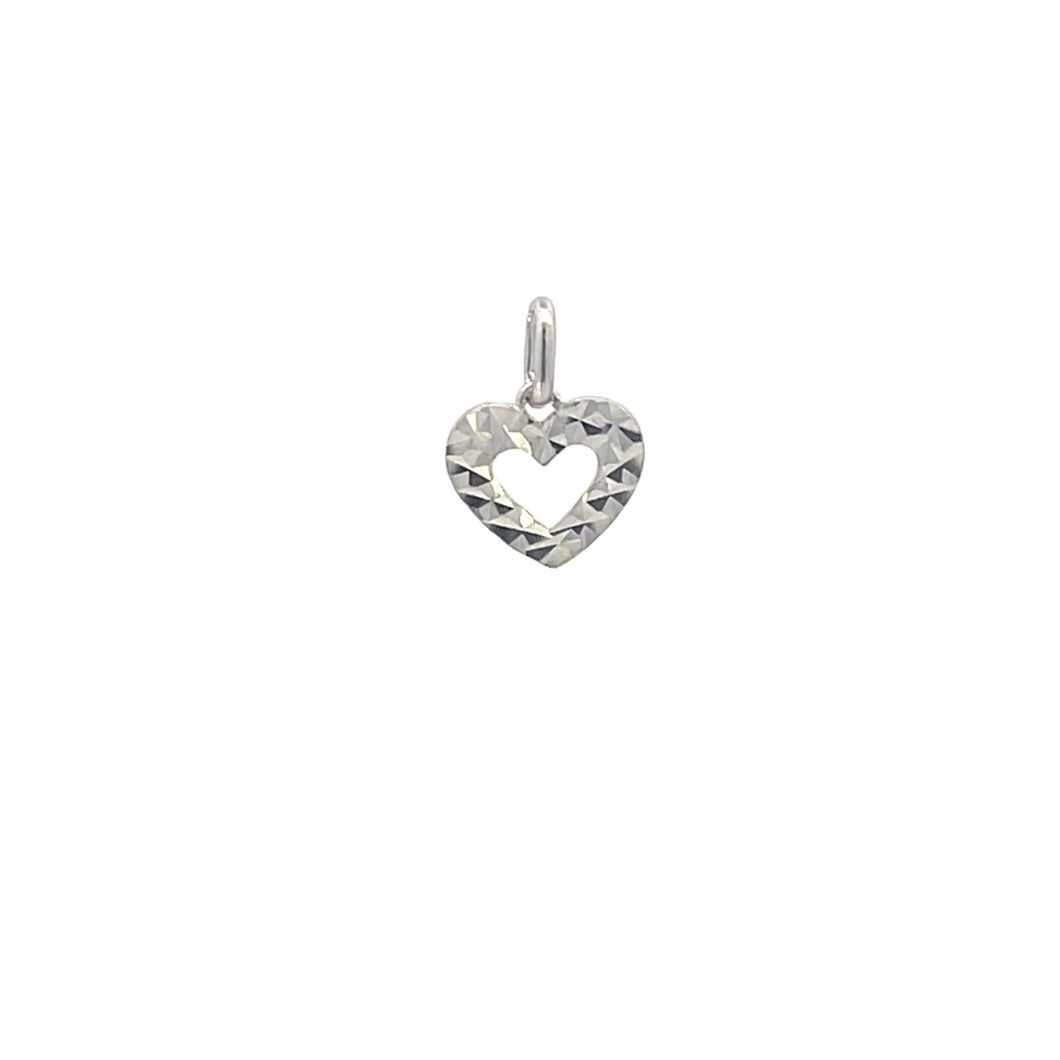 10K Geometric Textured Cute Heart Love Symbol Charm/Pendant White Gold