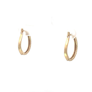 10K Diamond 19.2mm Vintage Oval Statement Hoop Earrings Yellow Gold
