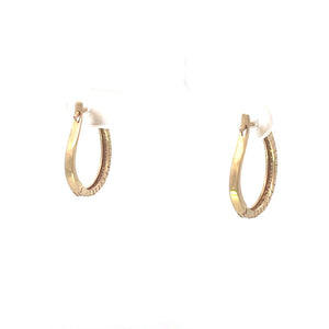 10K Diamond 19.2mm Vintage Oval Statement Hoop Earrings Yellow Gold