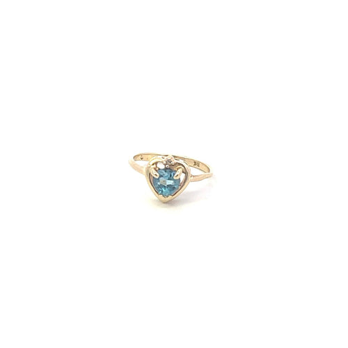 10K Heart Blue Topaz Diamond Accent Love Ring Yellow Gold