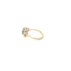 10K Heart Blue Topaz Diamond Accent Love Ring Yellow Gold