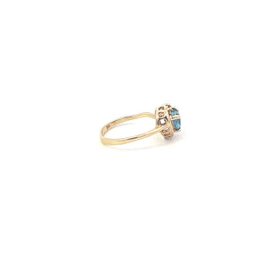 10K Heart Blue Topaz Diamond Accent Love Ring Yellow Gold