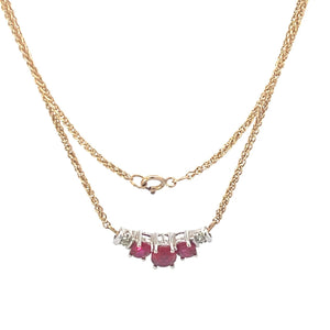 10K Three Stone Syn. Ruby Diamond Chain Necklace 16.75" Yellow Gold