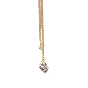 10K Three Stone Syn. Ruby Diamond Chain Necklace 16.75" Yellow Gold