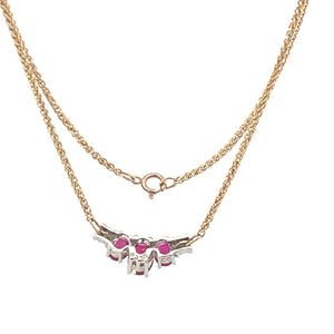 10K Three Stone Syn. Ruby Diamond Chain Necklace 16.75" Yellow Gold