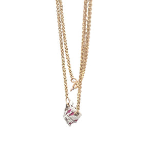 10K Three Stone Syn. Ruby Diamond Chain Necklace 16.75" Yellow Gold