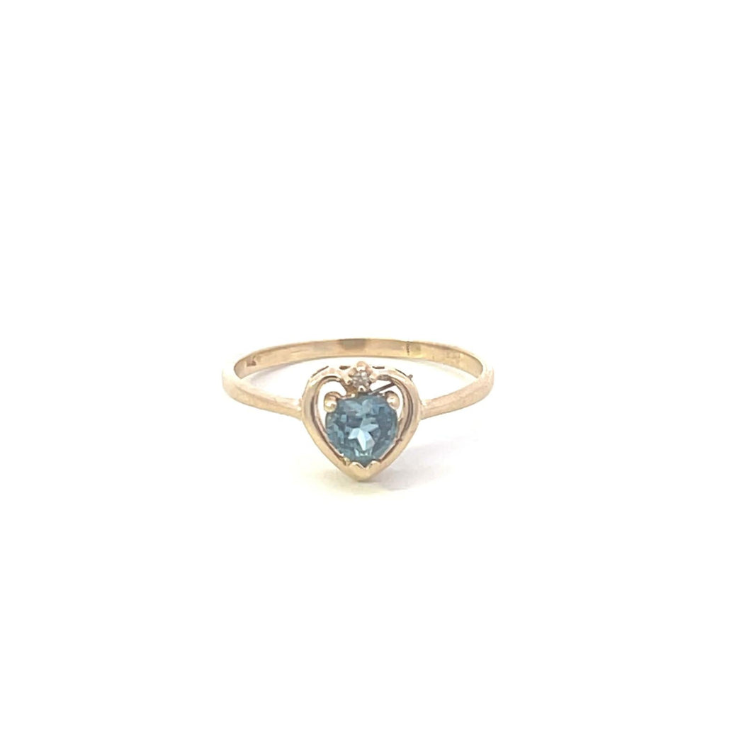 10K Heart Blue Topaz Diamond Accent Vintage Ring Yellow Gold
