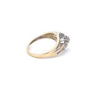 10K Diamond Cluster Vintage Bypass Statement Ring Yellow Gold