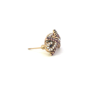 14K Cane Chi Fraternity Garnet Seed Pearl Lapel Pin/Brooch Yellow Gold