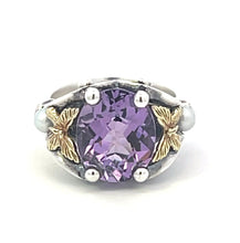 Load image into Gallery viewer, Sterling Silver 18k Gold Amethyst Pearl Butterfly Ann King Ring