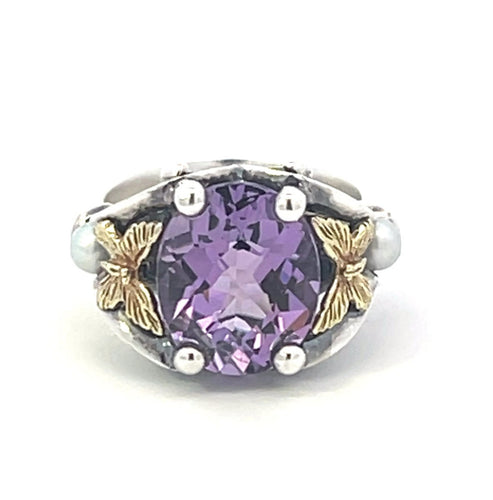 Sterling Silver 18k Gold Amethyst Pearl Butterfly Ann King Ring