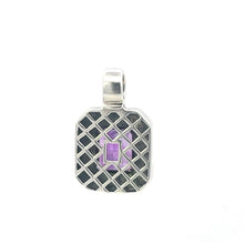 Load image into Gallery viewer, Sterling Silver Emerald Cut Amethyst 14K Gold Lattice Squared Pendant