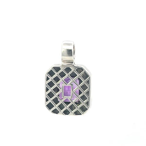 Sterling Silver Emerald Cut Amethyst 14K Gold Lattice Squared Pendant