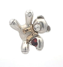 Load image into Gallery viewer, Sterling Silver 14k Gold Heart Garnet S Initial Teddy Bear Pendant