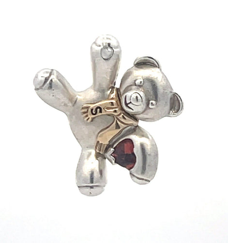 Sterling Silver 14k Gold Heart Garnet S Initial Teddy Bear Pendant