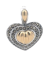 Load image into Gallery viewer, Sterling Silver 18k Gold Heart Puffy Hematite Encrusted Love Pendant