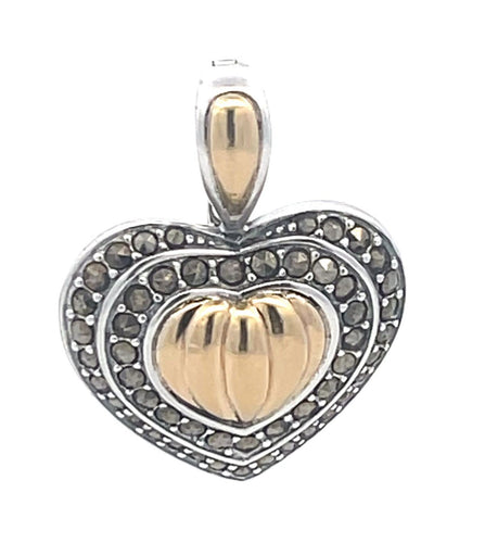 Sterling Silver 18k Gold Heart Puffy Hematite Encrusted Love Pendant