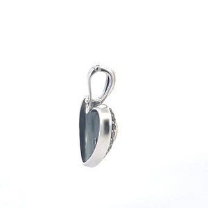 Sterling Silver 18k Gold Heart Puffy Hematite Encrusted Love Pendant