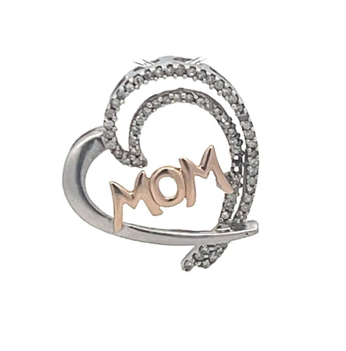 Sterling Silver 10k Gold Diamond Mom Heart Love Symbol Pendant