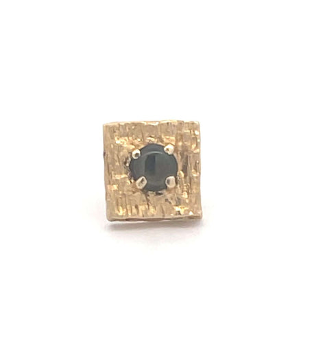 14K Square Black Star Sapphire Textured Lapel Pin/Brooch Yellow Gold