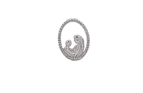 10K Oval Diamond Mother & Child Love Mom Pendant White Gold