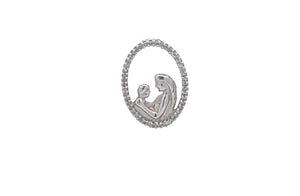 10K Oval Diamond Mother & Child Love Mom Pendant White Gold