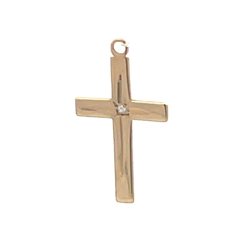 14K Diamond Inset Classic Cross Christian Faith Charm/Pendant Yellow Gold